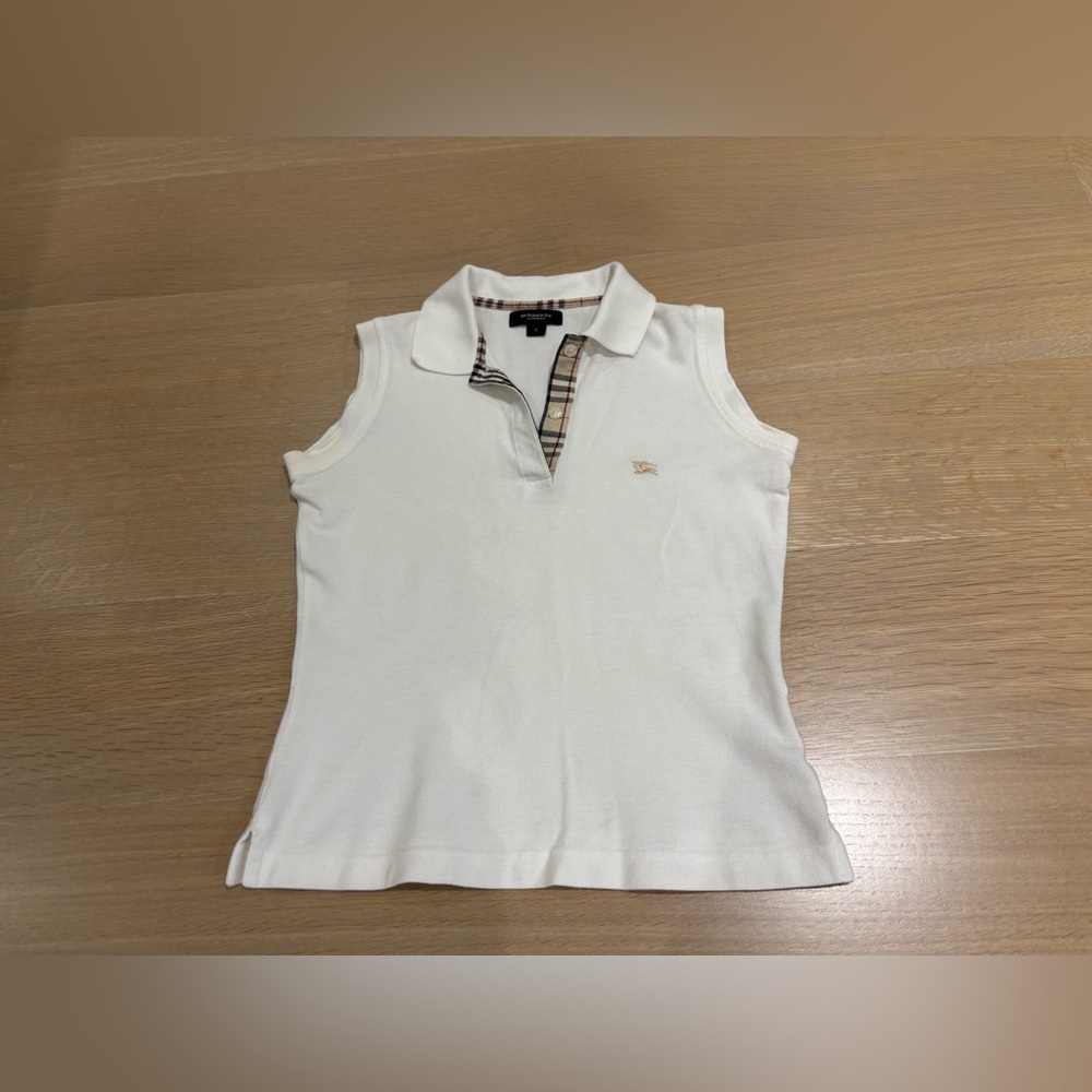 Burberry White Sleeveless Polo Shirt, Petite, S